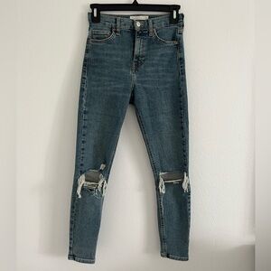 Topshop Distressed Skinny Jeans in Medium Blue